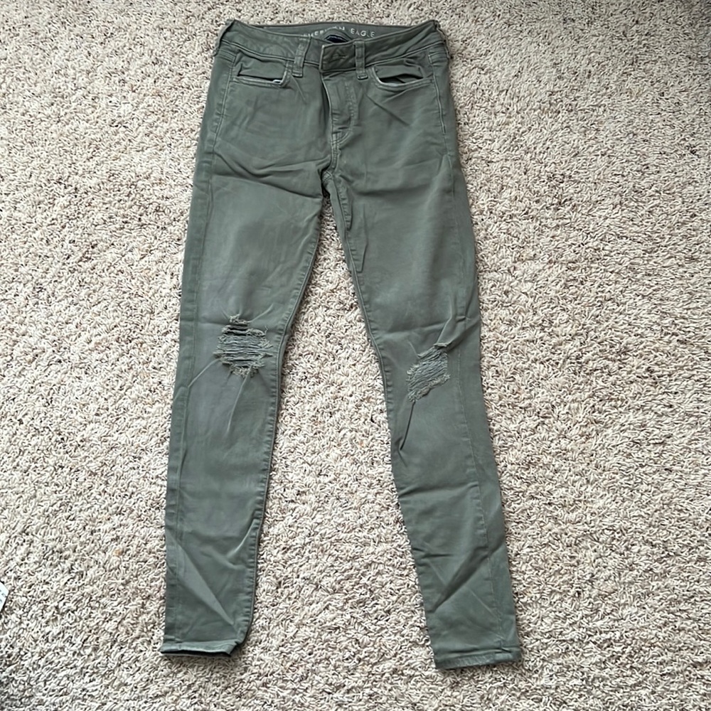 American Eagle Green Ripped Jeans
